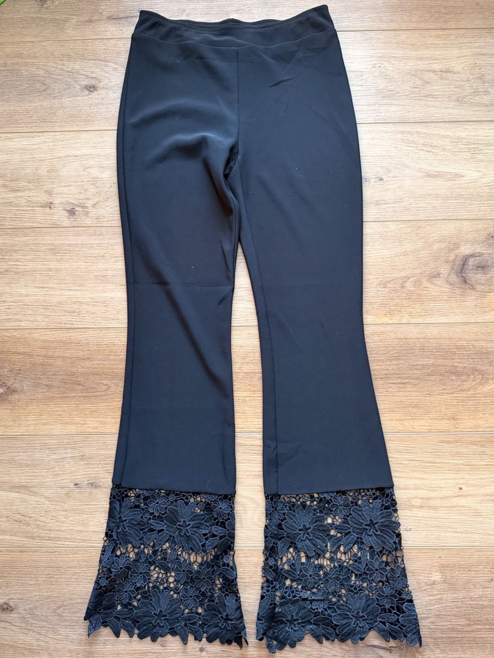 Joseph Ribkoff Black Flared Pants with Lace Trim